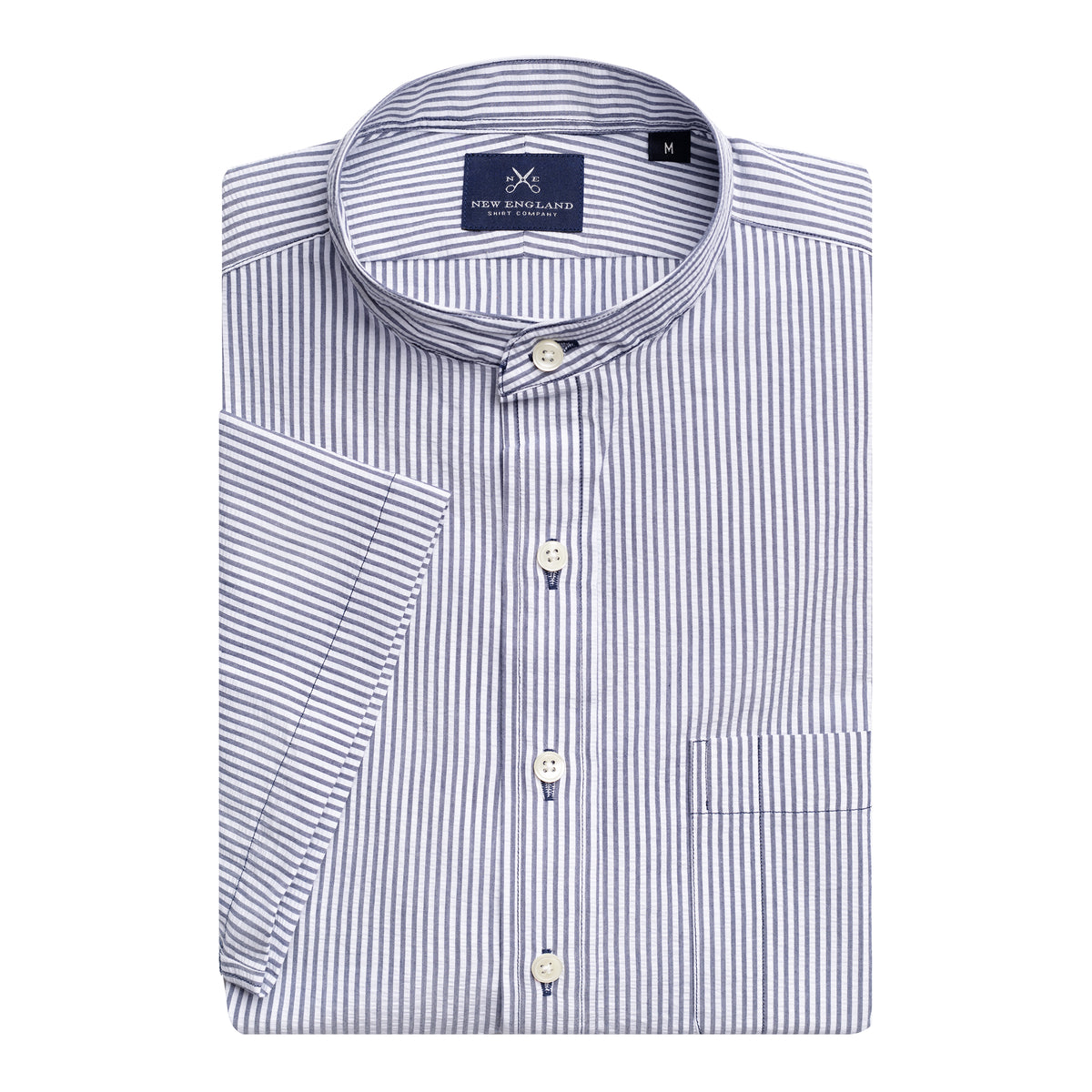SEERSUCKER BANDED COLLAR SHORT SLEEVE POPOVER SHIRT