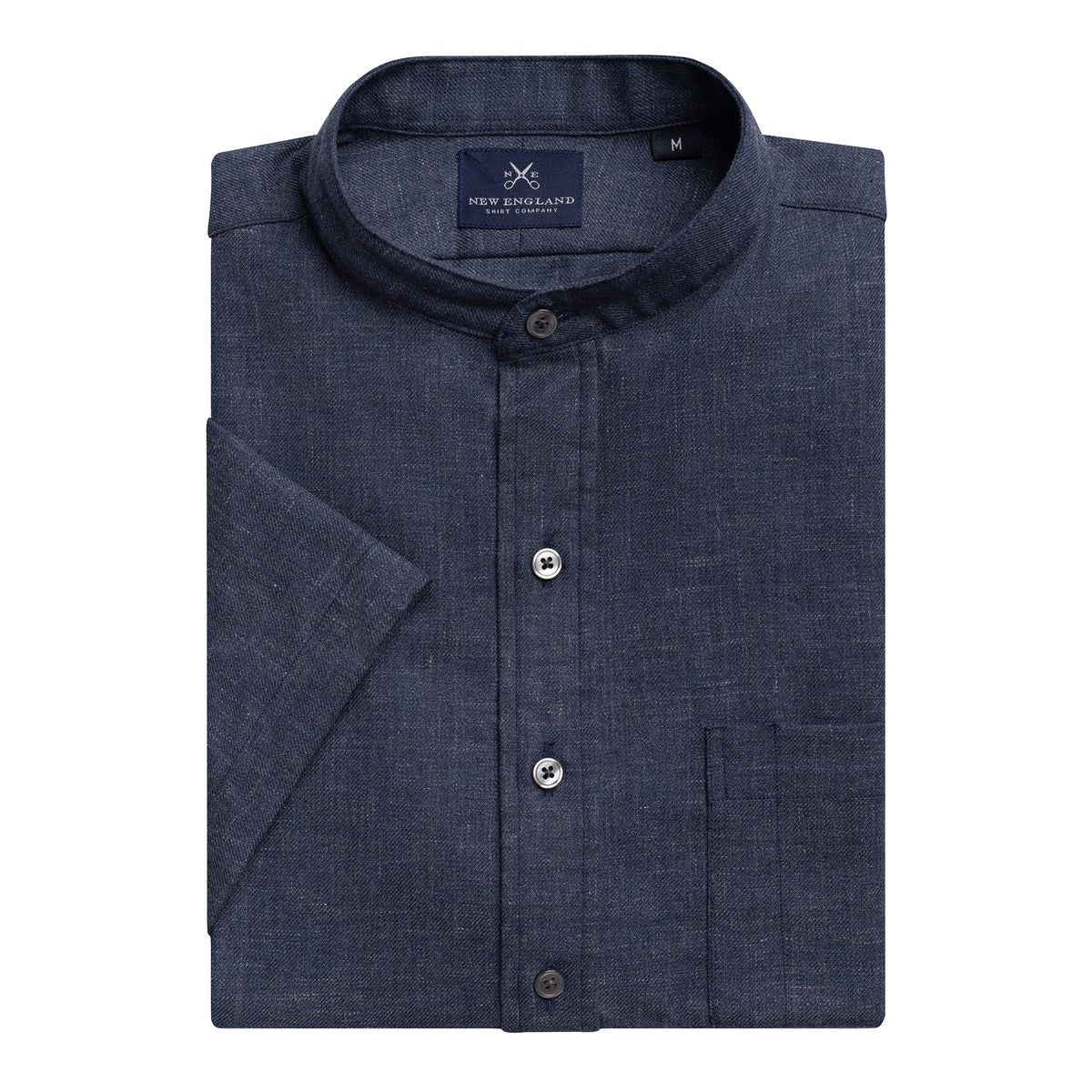 CHAMBRAY BANDED COLLAR SHORT SLEEVE POPOVER SHIRT