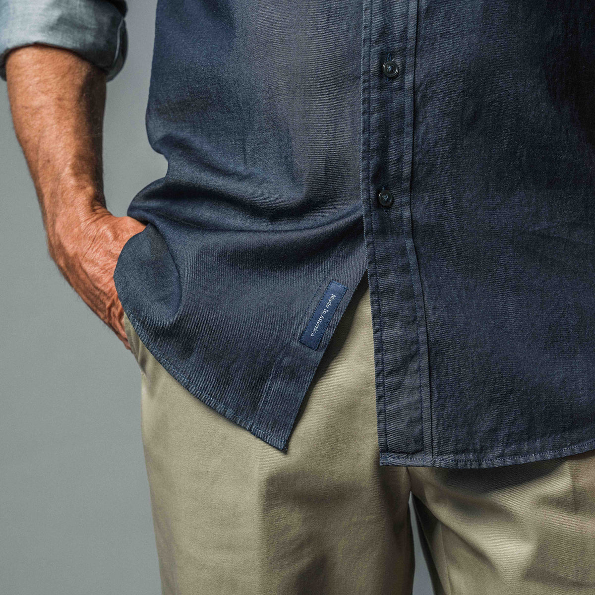 Hidden Button-down Washed Denim Sport Shirt