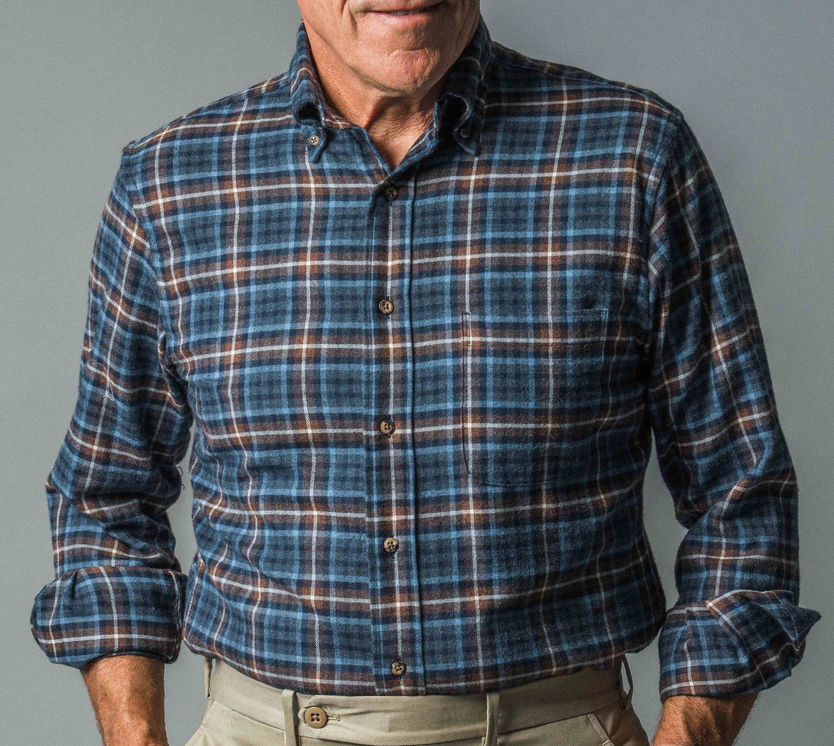 Bristol Button down Navy Brown plaid Sport Shirt