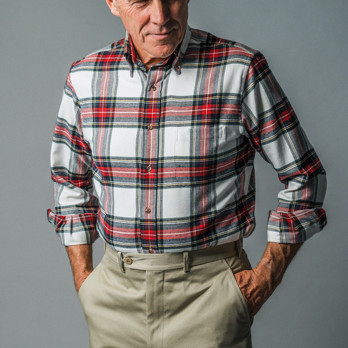 Bristol Button down White Red Green plaid Sport Shirt