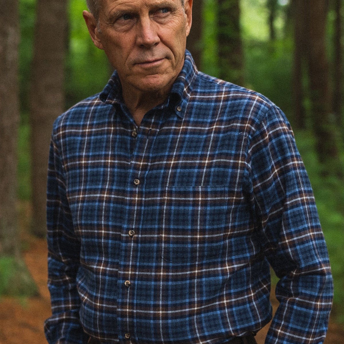 Bristol Button down Navy Brown plaid Sport Shirt