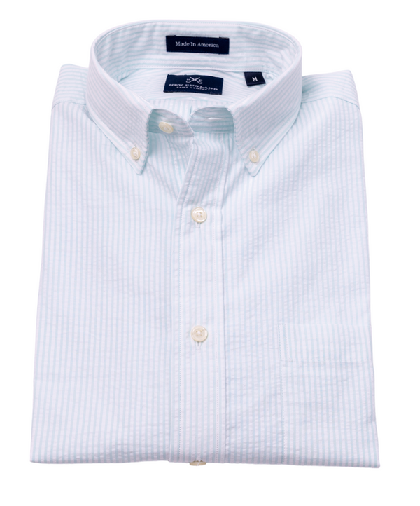Mint Stripe Seersucker Sport Shirt - NewEnglandShirtCo
