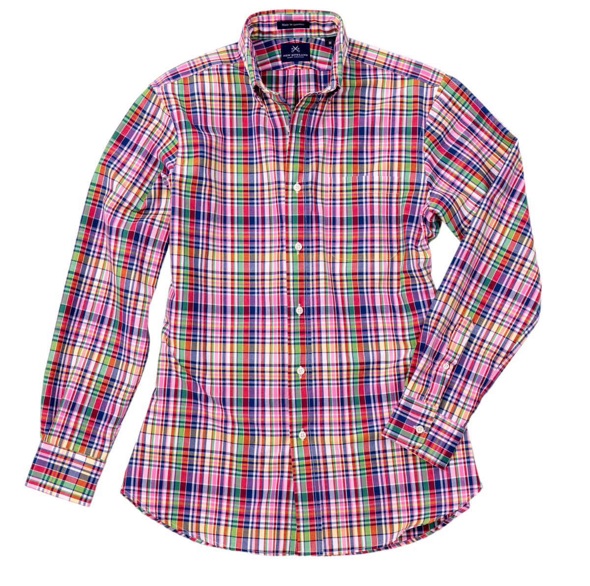 Rainbow Multi-color Madras Long Sleeve Sport Shirt