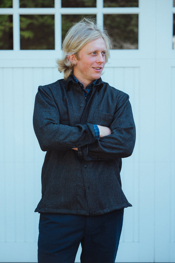 Abraham Moon Charcoal Herringbone Tweed Overshirt - Main Image