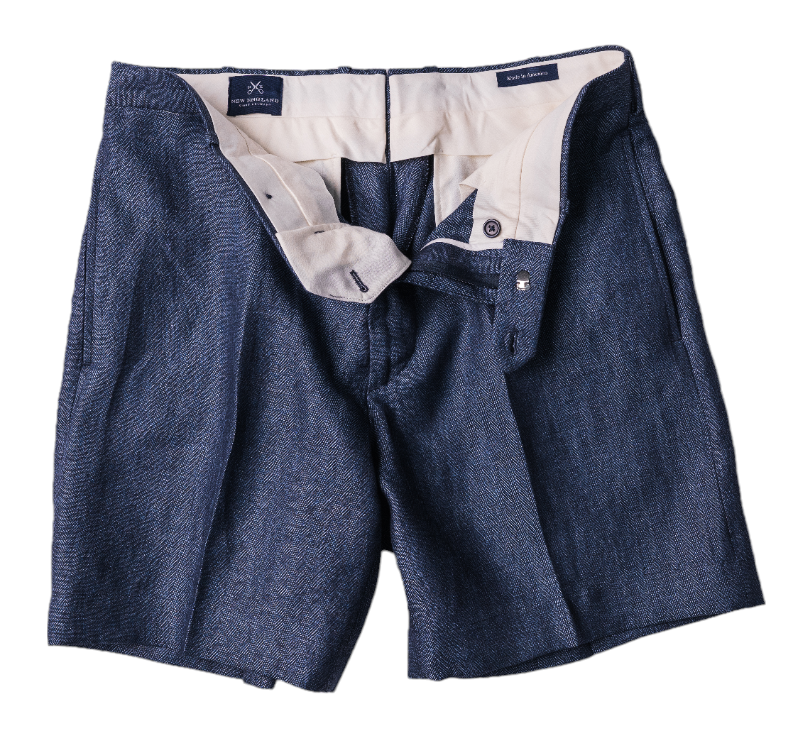 Indigo Blue Herringbone Linen Trousers