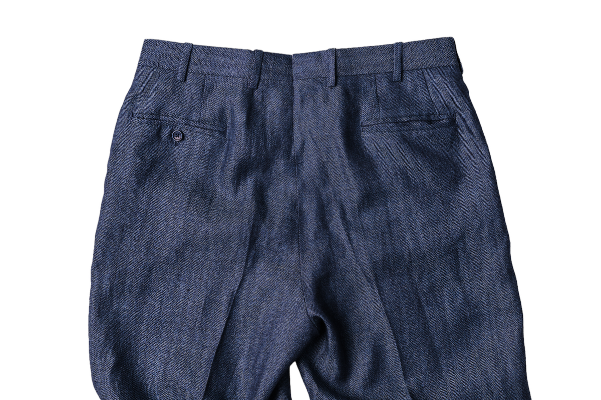Indigo Blue Herringbone Linen Trousers