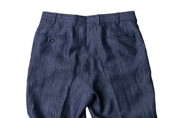 Indigo Blue Herringbone Linen Trousers - NewEnglandShirtCo