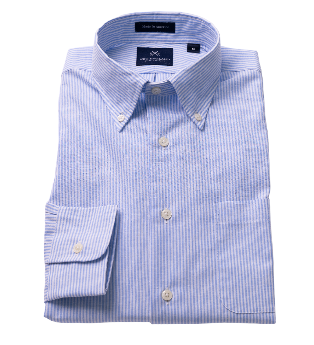 Bristol Button down Blue Stripe Cotton-Linen Sport Shirt