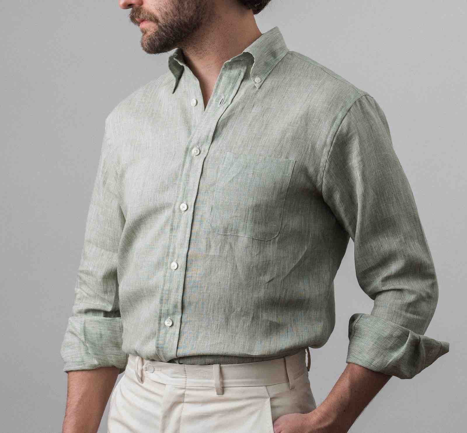 Bristol Button-down Sage Green Linen Sport Shirt – NewEnglandShirtCo Bristol Button-down Sage Green Linen Sport Shirt – NewEnglandShirtCo