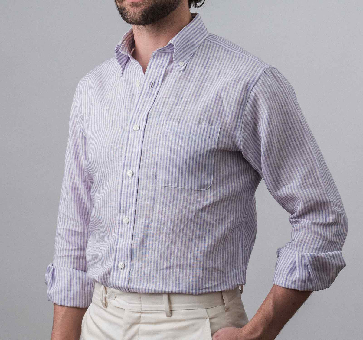 Bristol Button-down Lavender Stripe Linen Sport Shirt