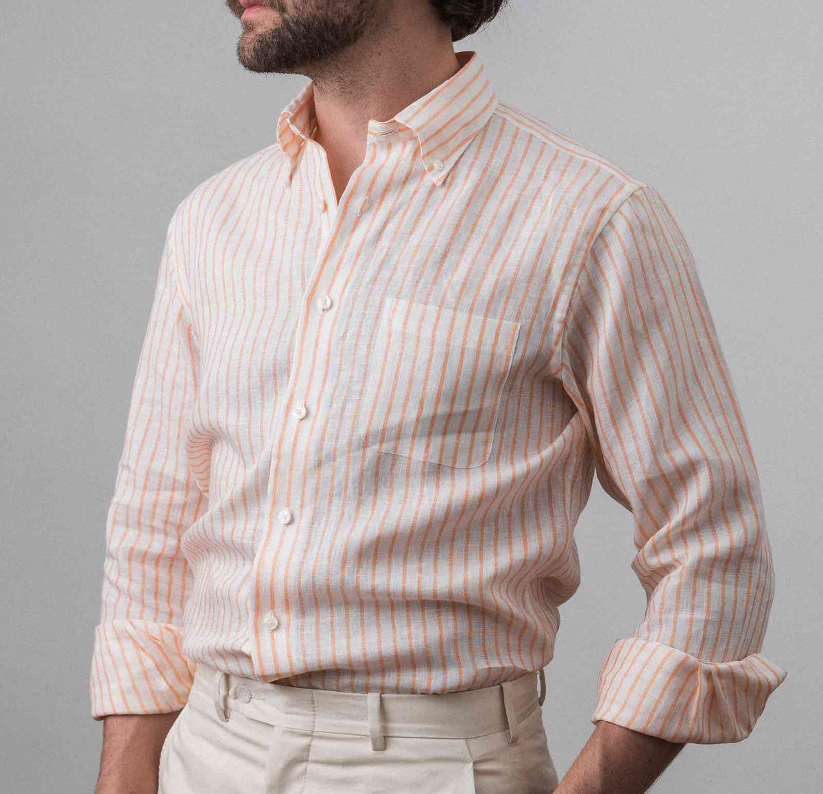 Bristol Button-down Melon Stripe Linen Sport Shirt
