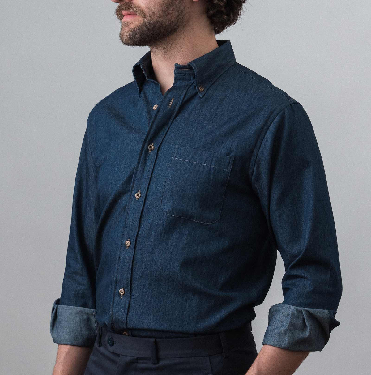 Bristol Button-down Dark Indigo Chambray Denim Sport Shirt