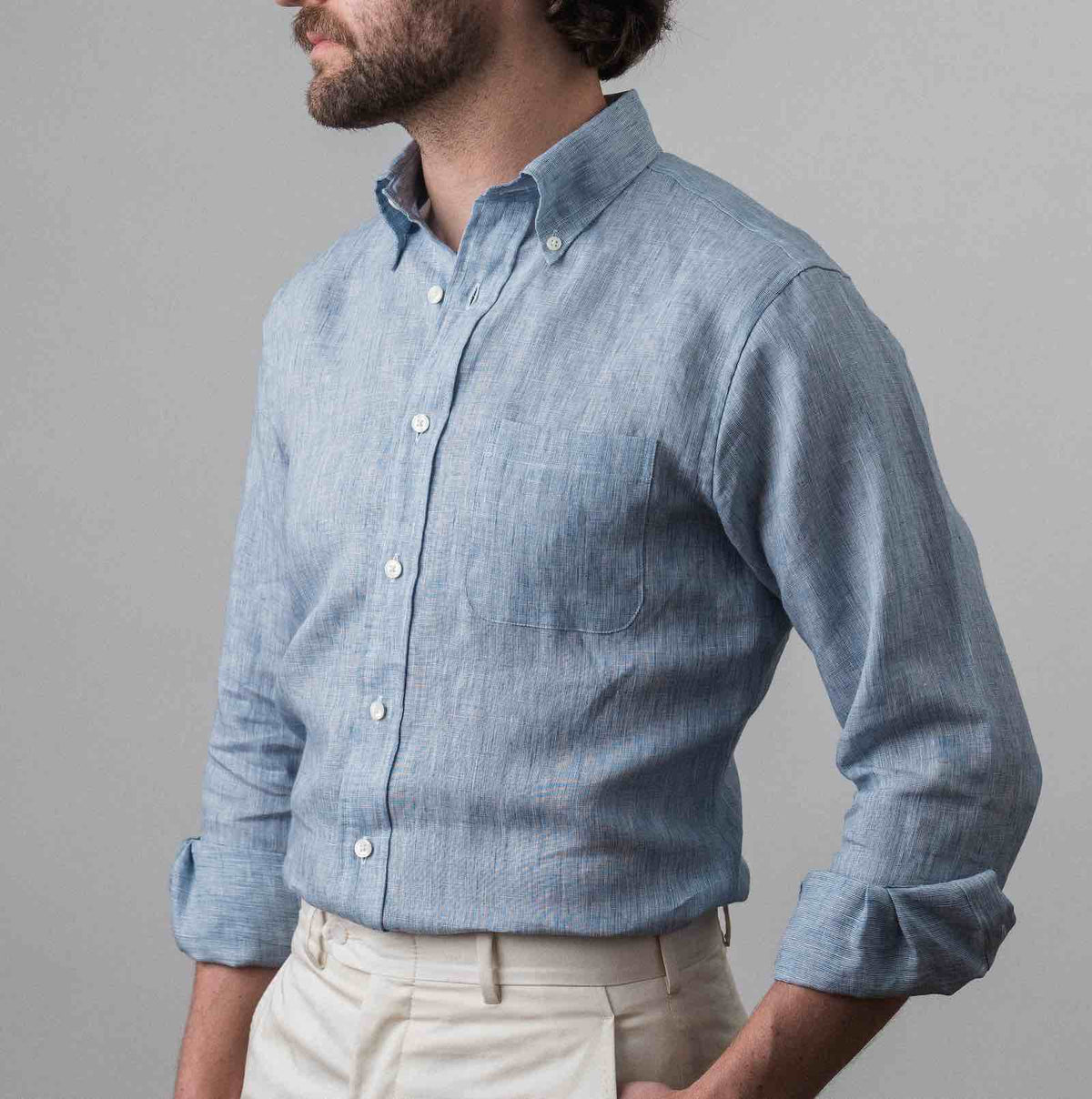 Bristol Button-down Summer Blue Linen Sport Shirt