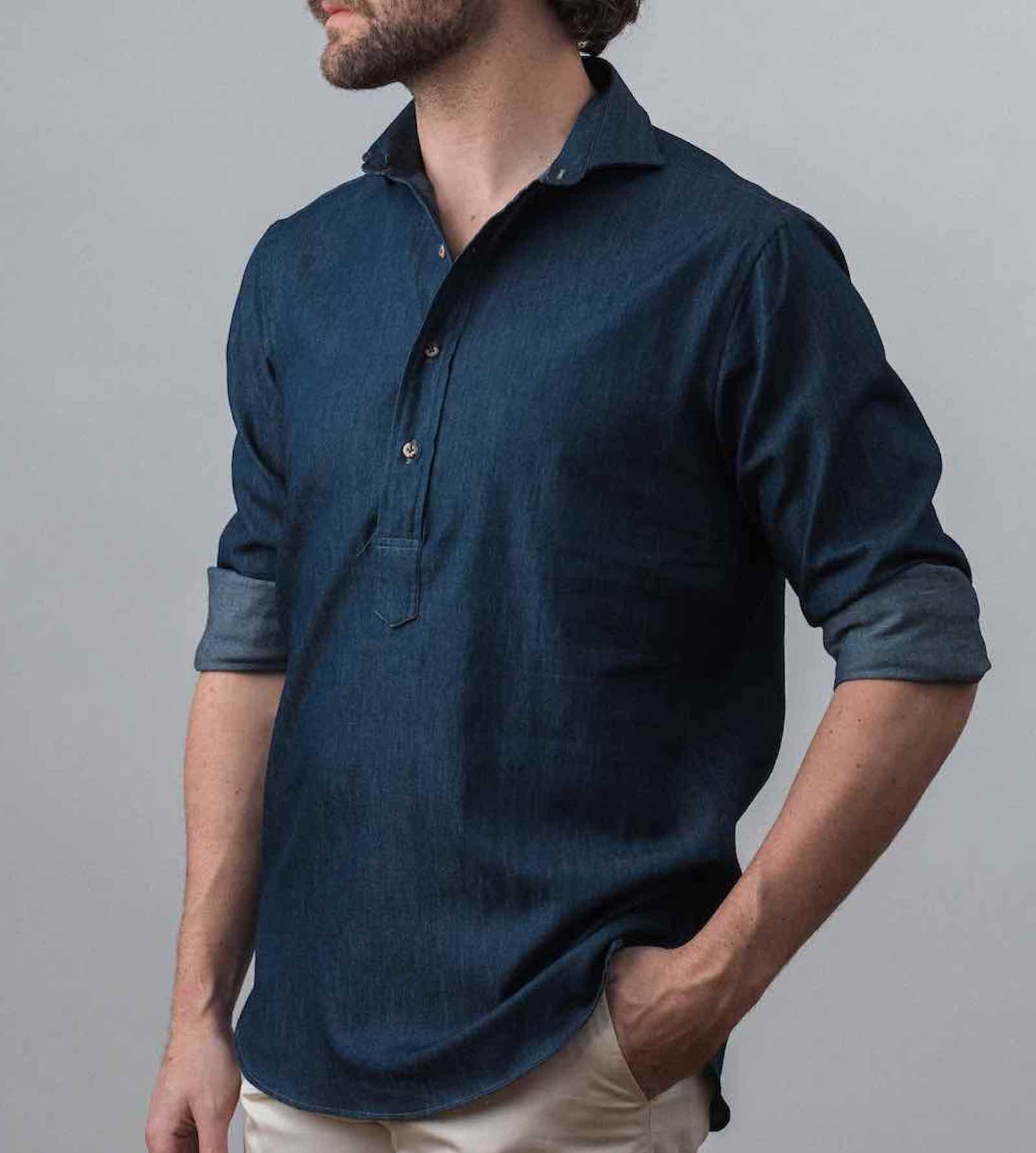 CHAMBRAY POPOVER SPORT SHIRT - DARK INDIGO – NewEnglandShirtCo
