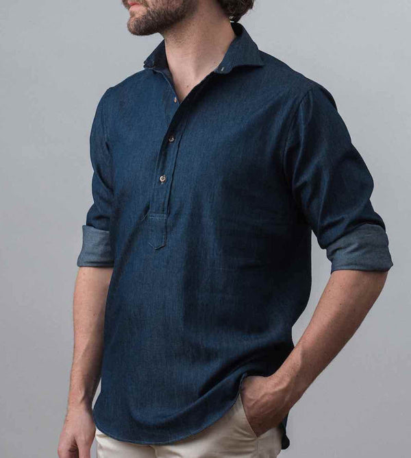 Popover Dark Indigo Chambray Denim Sport Shirt - NewEnglandShirtCo