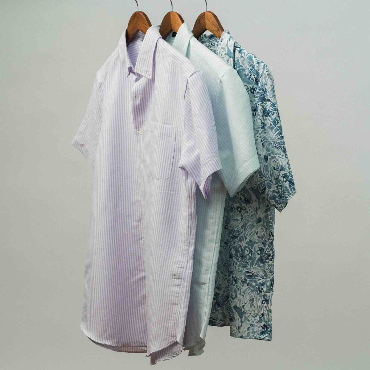 Short Sleeve Lavender Stripe Linen Sport Shirt