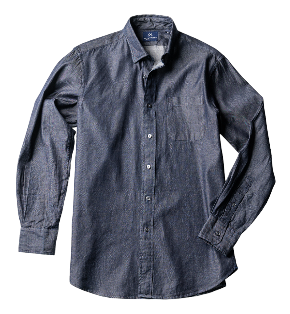 Hidden Button-down Washed Denim Sport Shirt