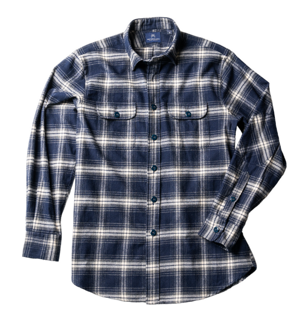 Heavy Cotton Flannel Navy Plaid Overshirt - NewEnglandShirtCo
