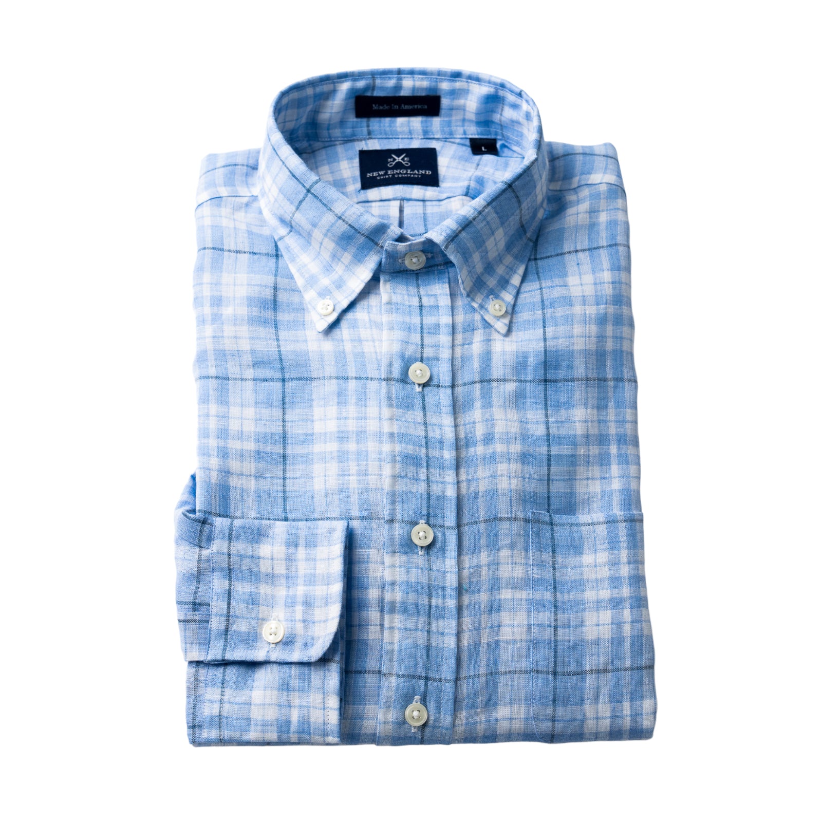LINEN BUTTON DOWN SPORT SHIRT - SKY BLUE PLAID S LINEN BUTTON DOWN SPORT SHIRT - SKY BLUE PLAID S