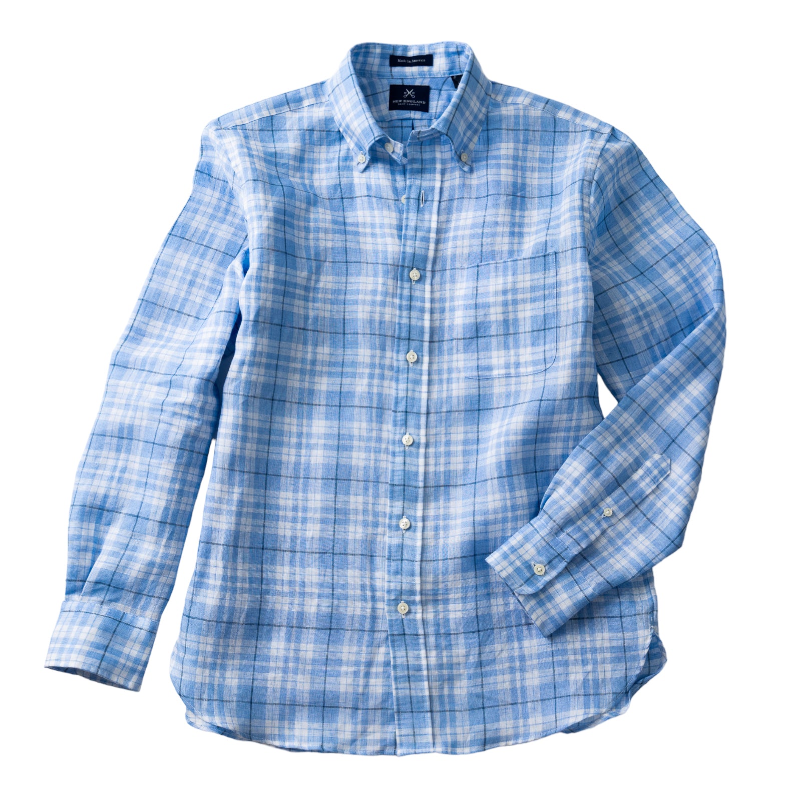 LINEN BUTTON DOWN SPORT SHIRT - SKY BLUE PLAID S LINEN BUTTON DOWN SPORT SHIRT - SKY BLUE PLAID S