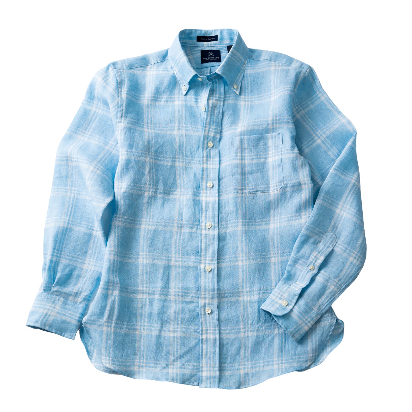 LINEN BUTTON DOWN SPORT SHIRT - SKY BLUE PLAID XXL LINEN BUTTON DOWN SPORT SHIRT - SKY BLUE PLAID XXL