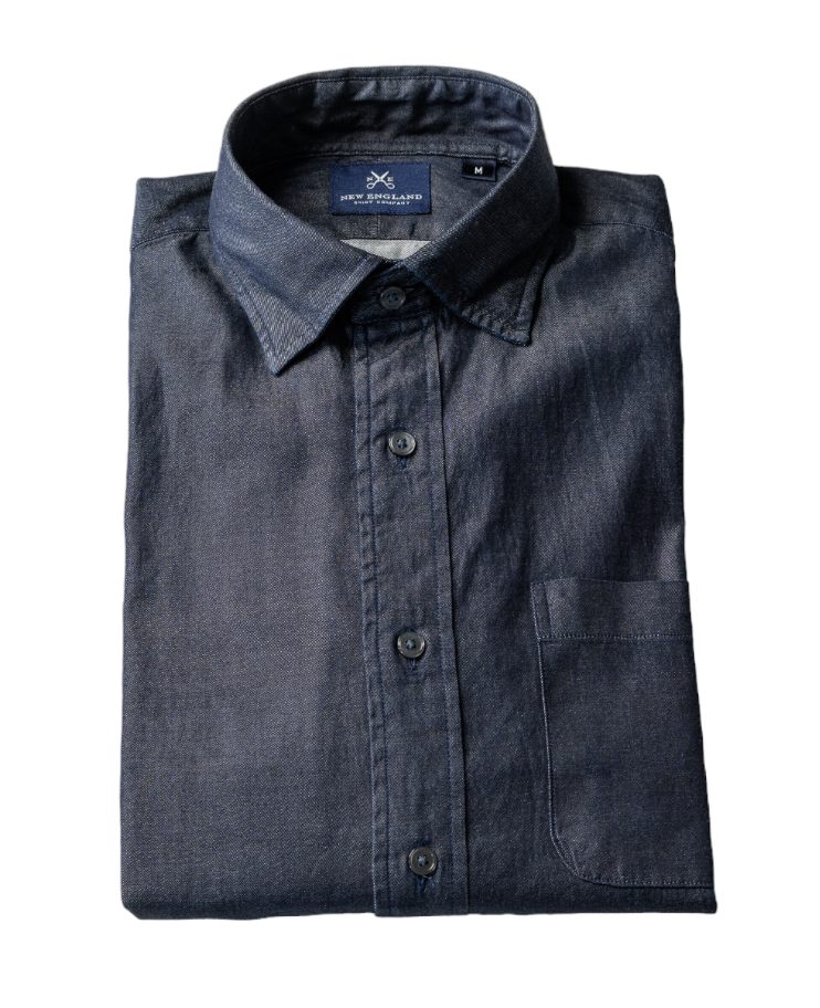 Hidden Button-down Washed Denim Sport Shirt