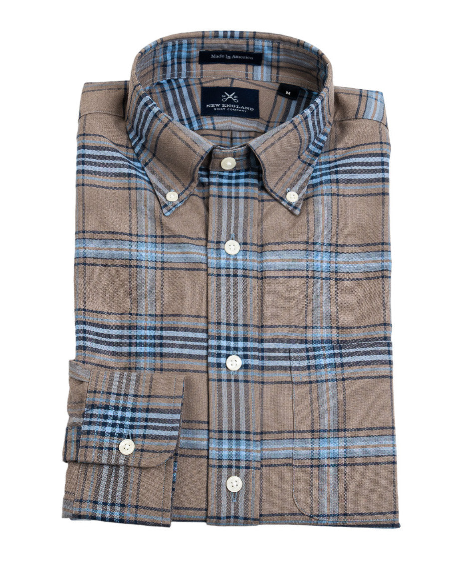 Bristol Button-Down Khaki Plaid Oxford Sport Shirt