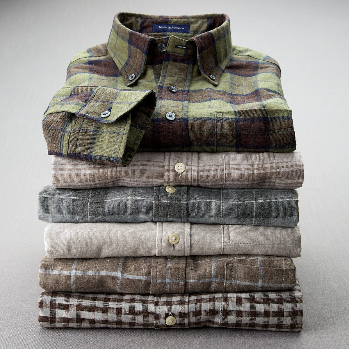 Bristol Button-Down Cocoa Snow Gingham Flannel Sport Shirt