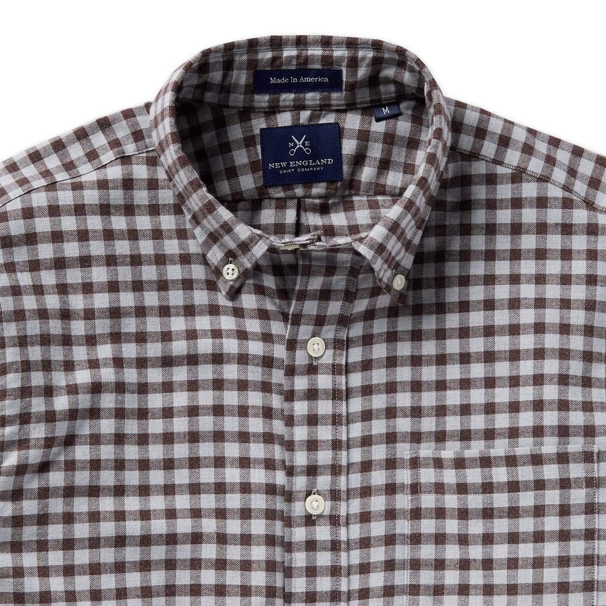 Bristol Button-Down Cocoa Snow Gingham Flannel Sport Shirt
