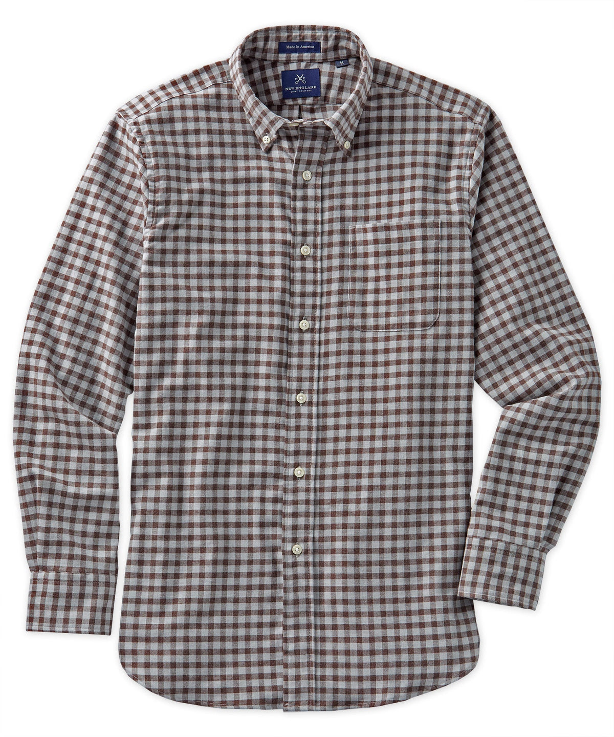 Bristol Button-Down Cocoa Snow Gingham Flannel Sport Shirt