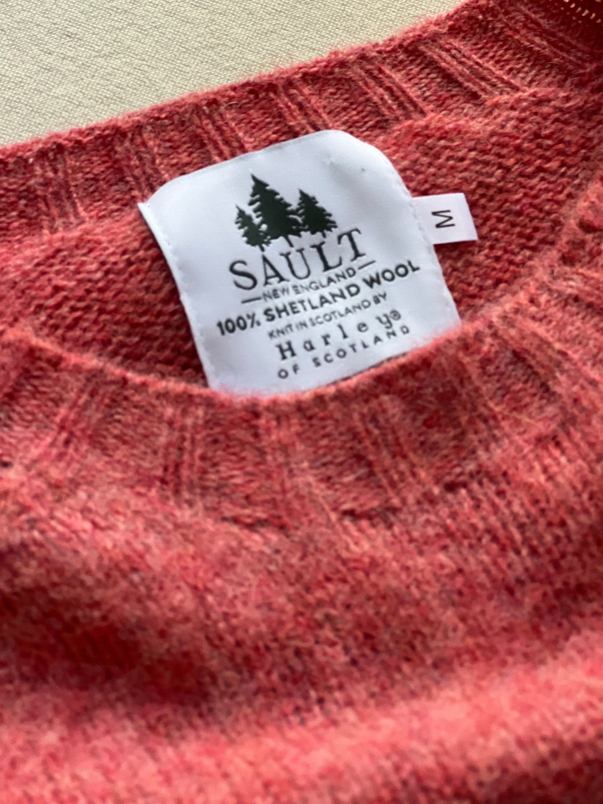 Brushed Wool Crew Sweater, Weathered Coral