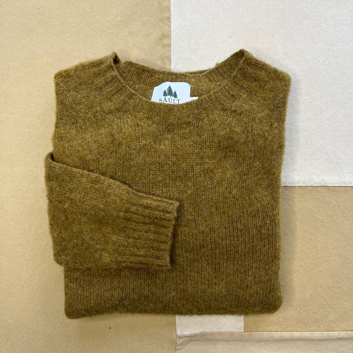 Brushed Wool Crew Sweater, Salt Marsh Grass
