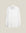 A white long-sleeve button-down shirt with a single chest pocket, displayed flat against a solid light beige background.  Made in USA White OCBD