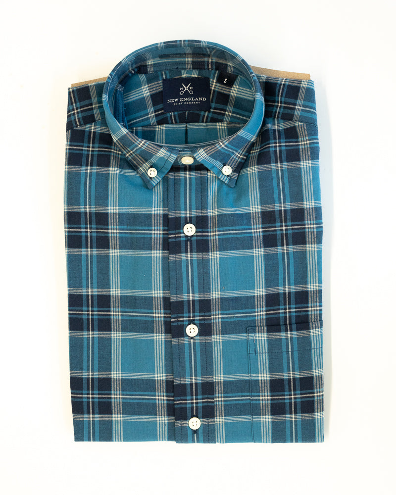 Authentic Madras Long Sleeve Button Down - Deep Teal and Blue