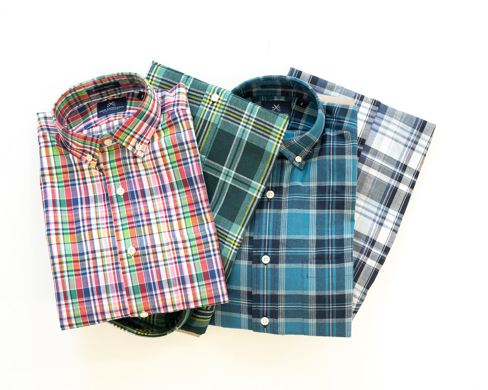Authentic Madras Long Sleeve Button Down - Deep Teal and Blue