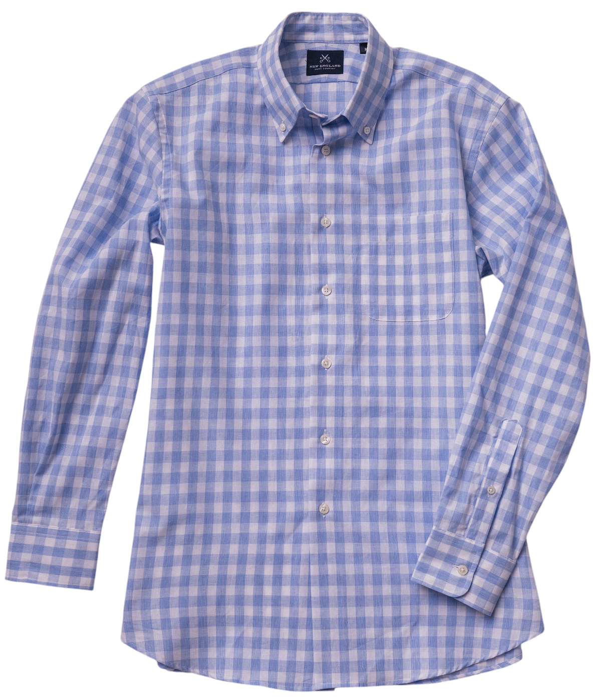 COTTON LINEN BUTTON DOWN SPORT SHIRT - BLUE GINGHAM