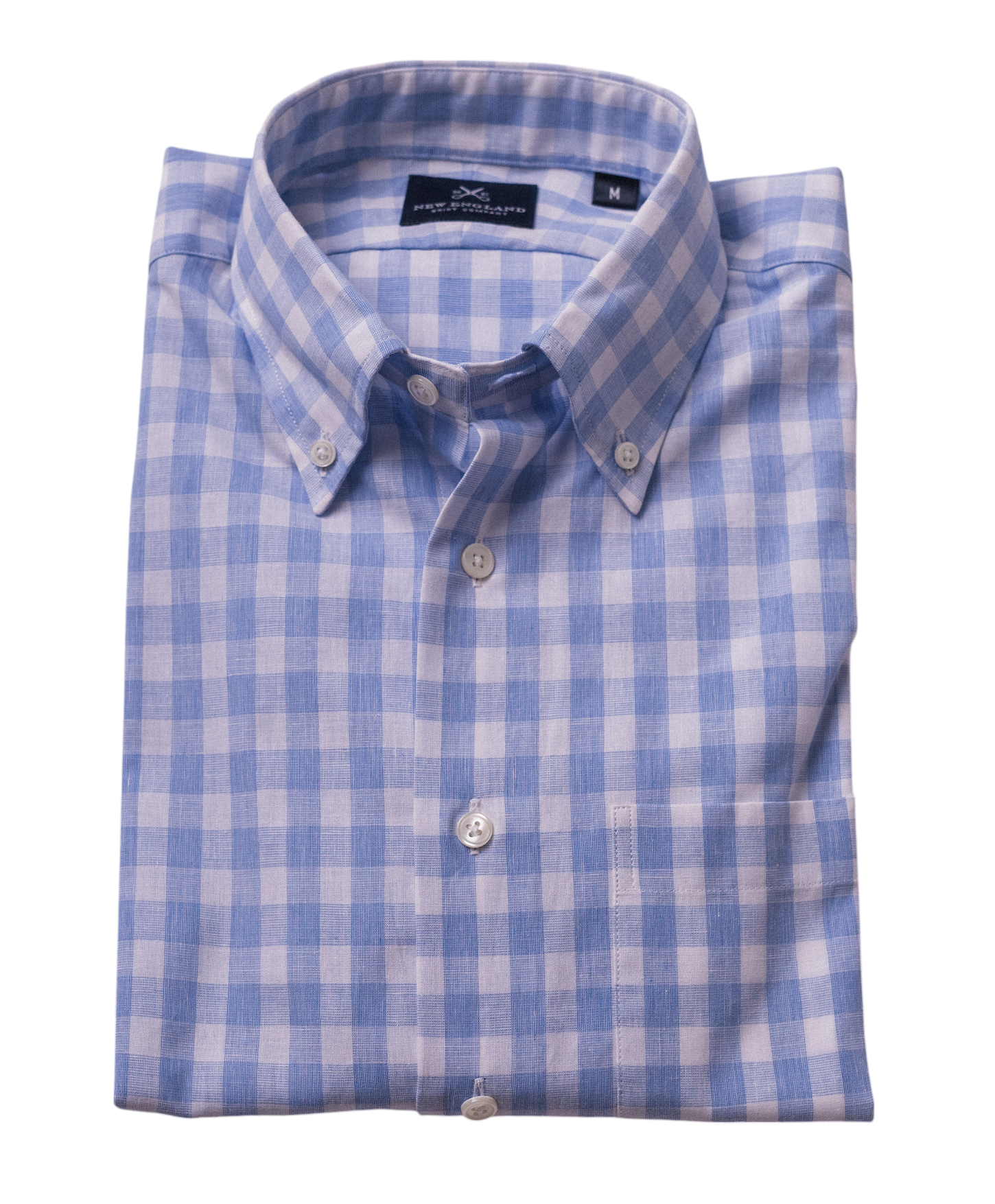 COTTON LINEN BUTTON DOWN SPORT SHIRT - BLUE GINGHAM