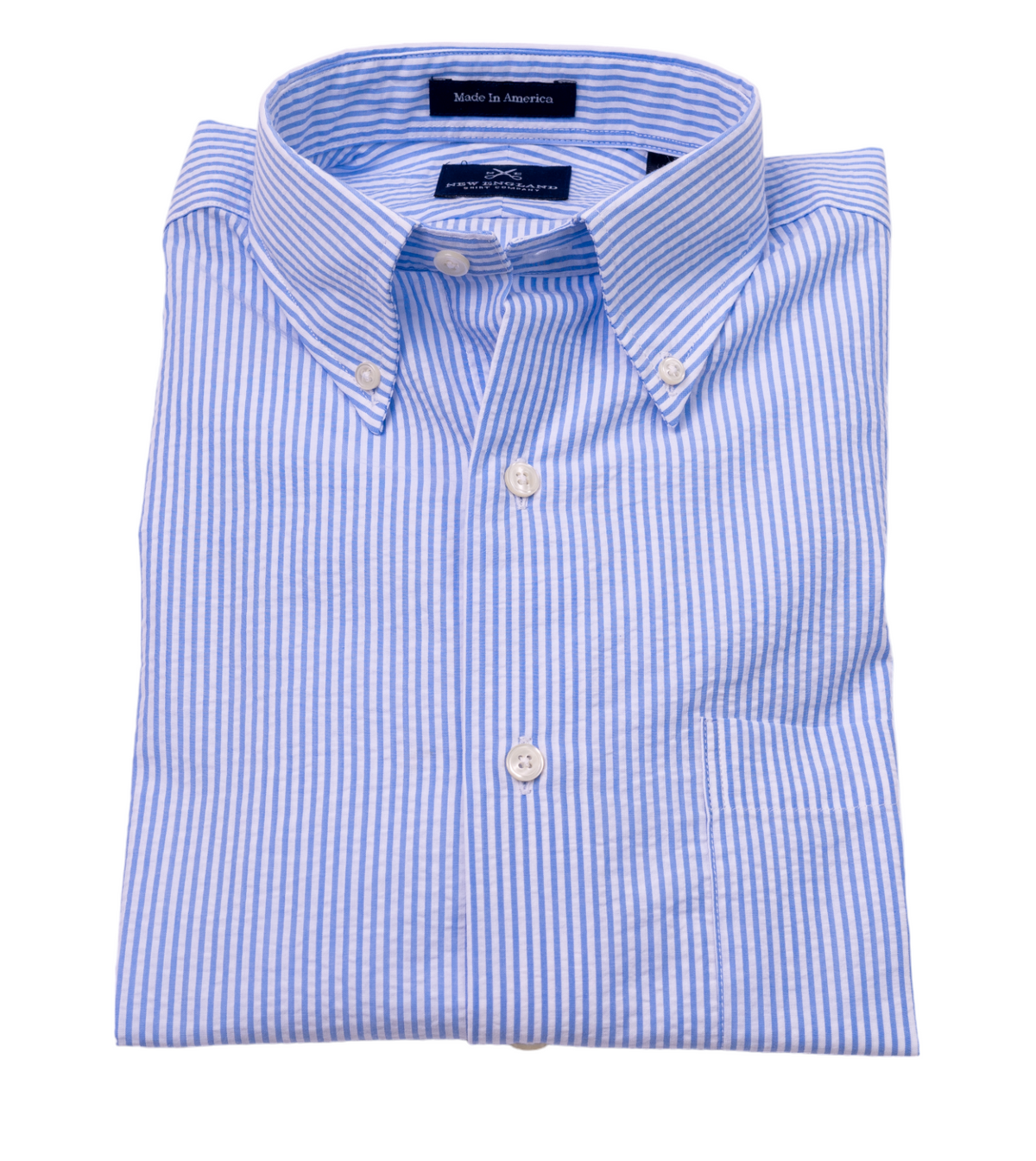 Blue Stripe Short Sleeve Seersucker Sport Shirt