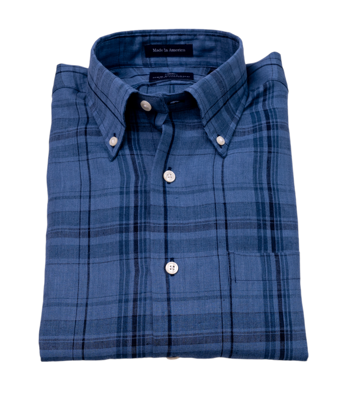 Bristol Button-down Navy Plaid Linen Sport Shirt