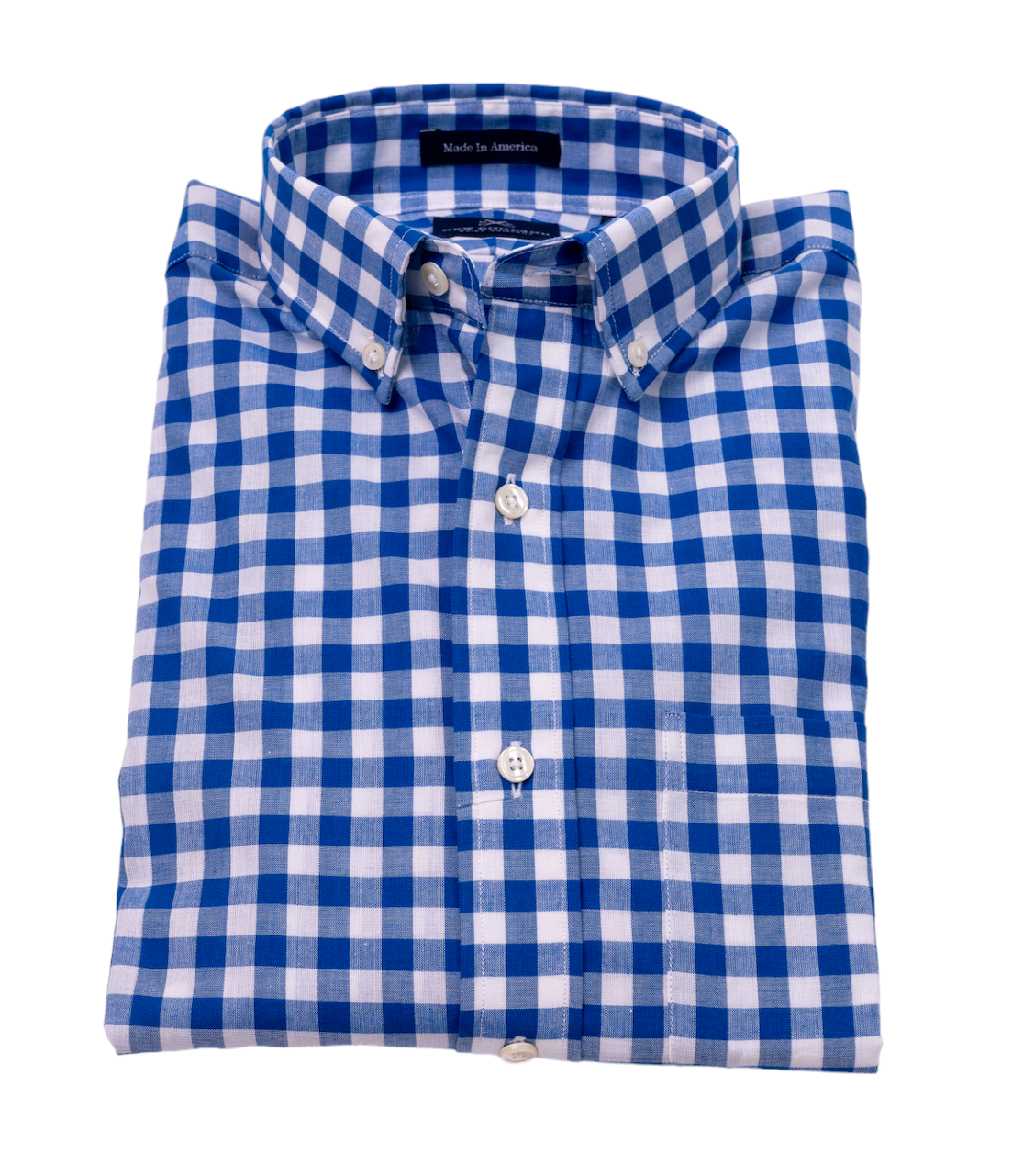 Blue Gingham Madras Short Sleeve Sport Shirt