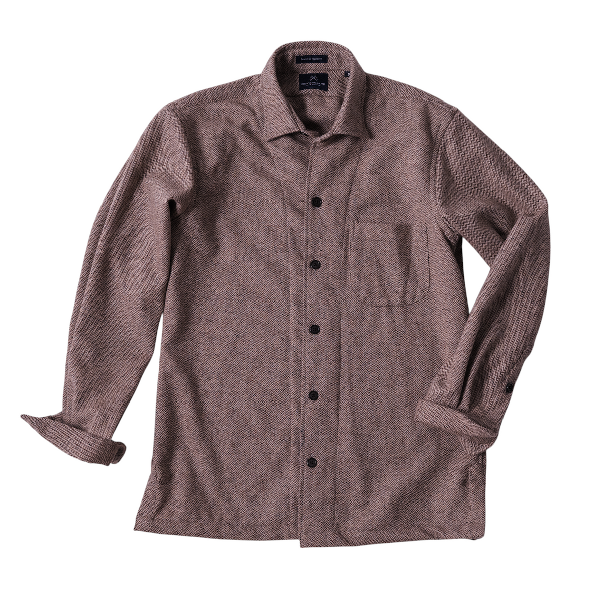 Abraham Moon Camel Herringbone Tweed Overshirt