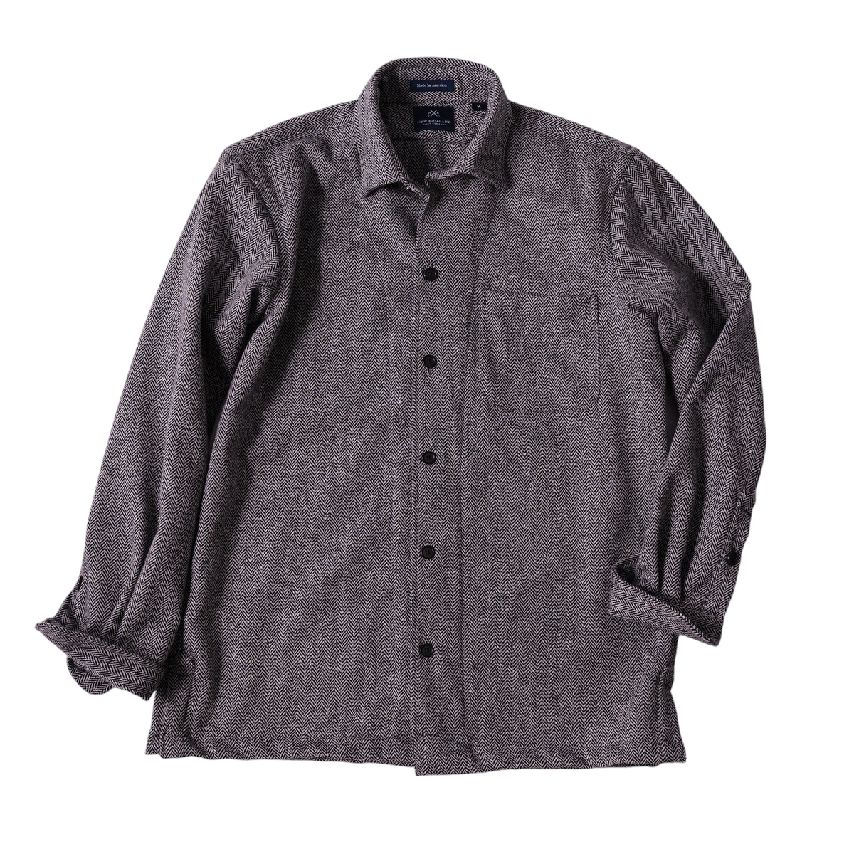 Abraham Moon Grey Herringbone Tweed Overshirt