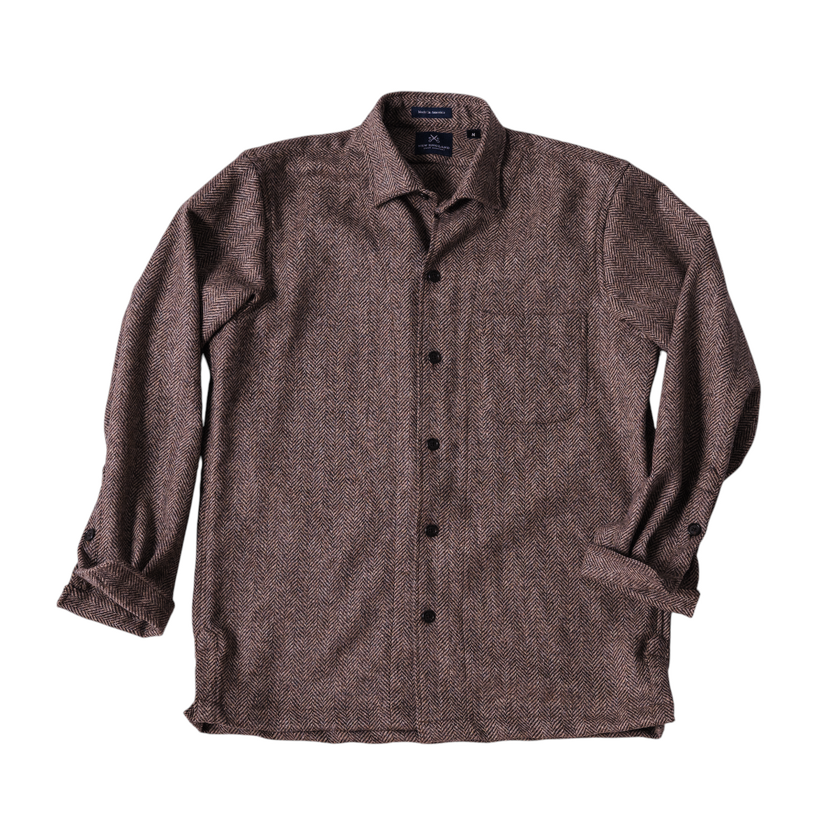 Abraham Moon Brown Herringbone Tweed Overshirt