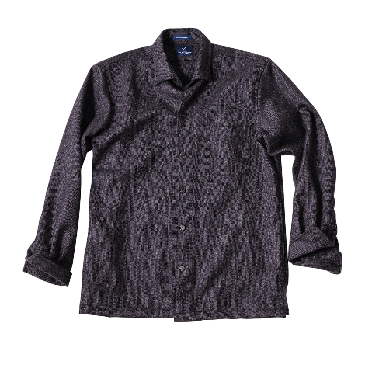 Abraham Moon Charcoal Herringbone Tweed Overshirt