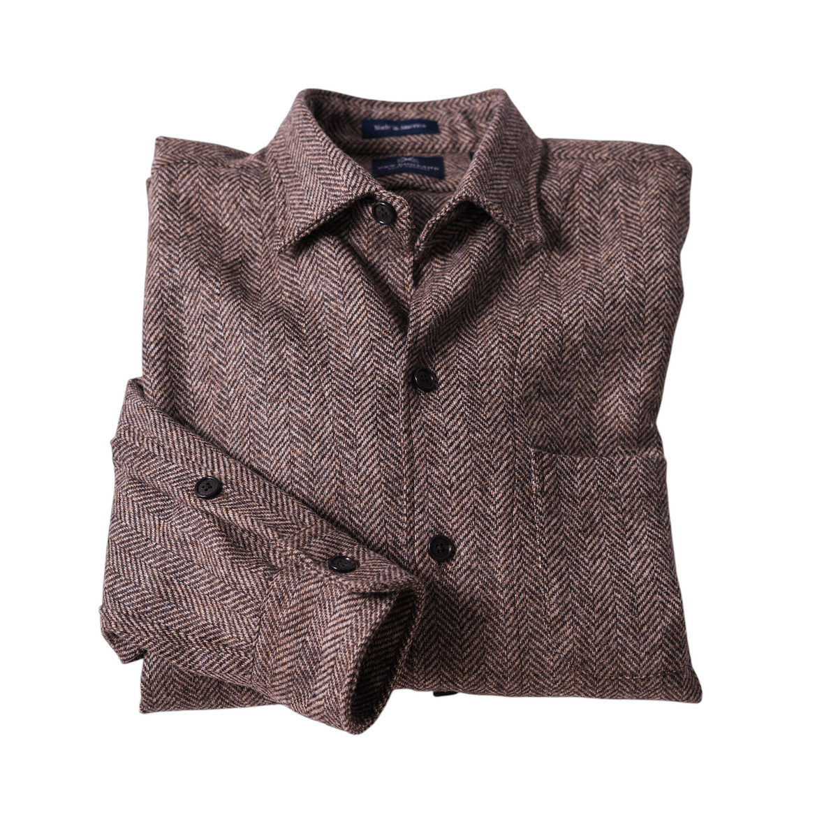 Abraham Moon Brown Herringbone Tweed Overshirt