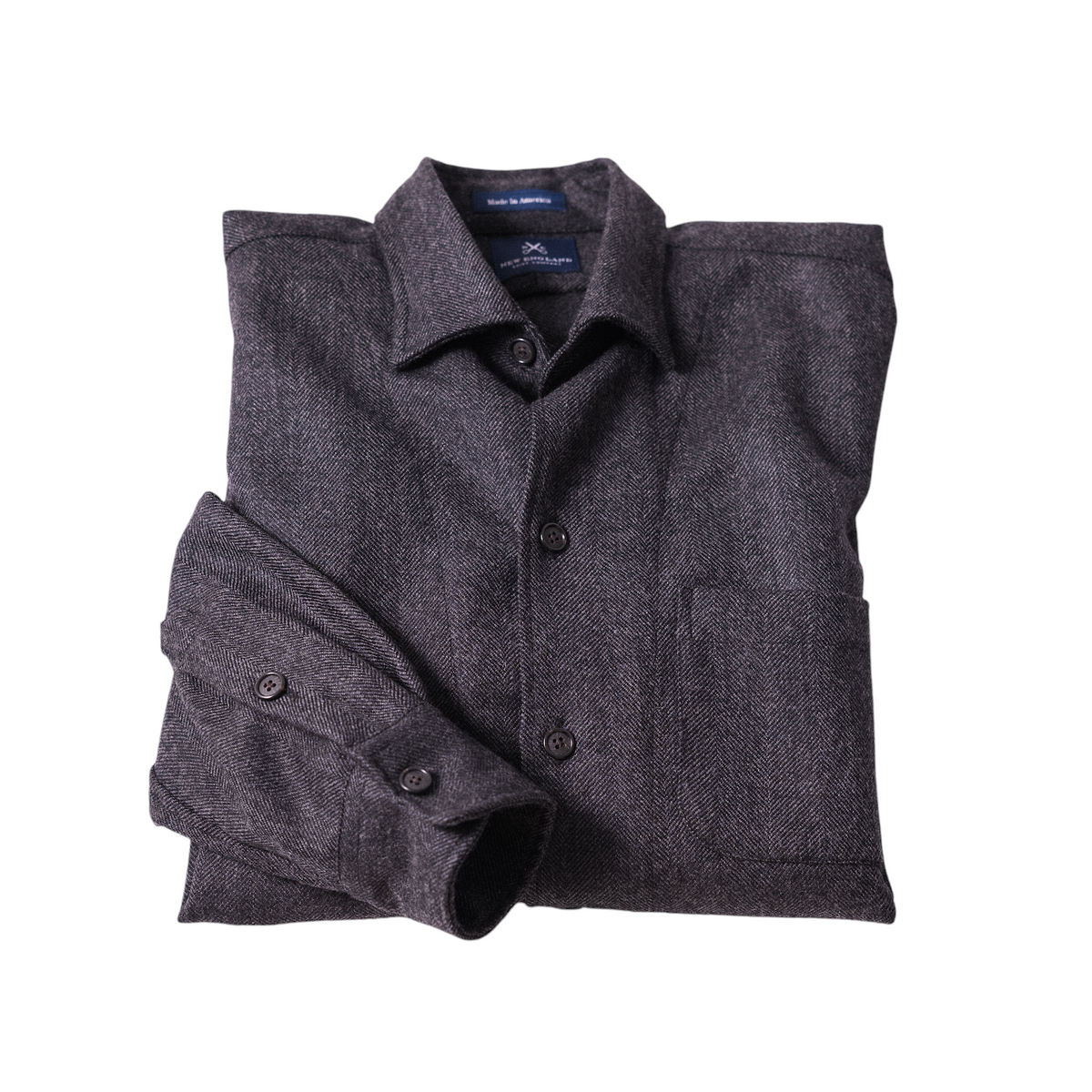 Abraham Moon Charcoal Herringbone Tweed Overshirt