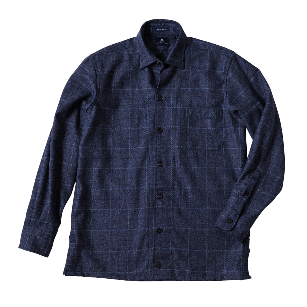 Abraham Moon Slate Blue Windowpane Wool Overshirt