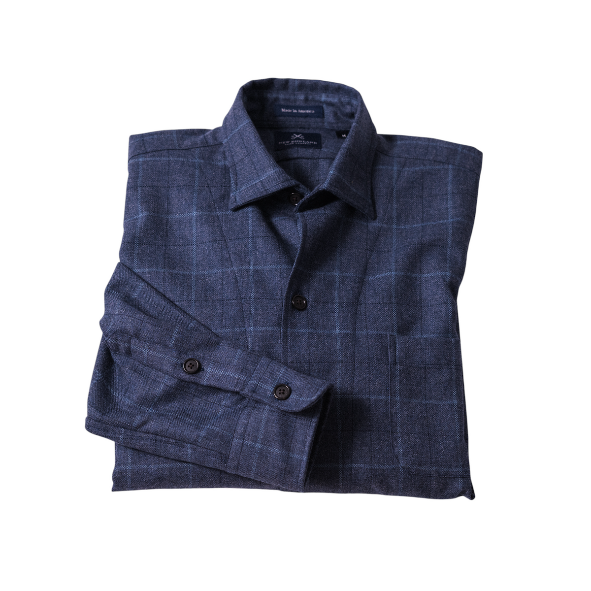 Abraham Moon Slate Blue Windowpane Wool Overshirt