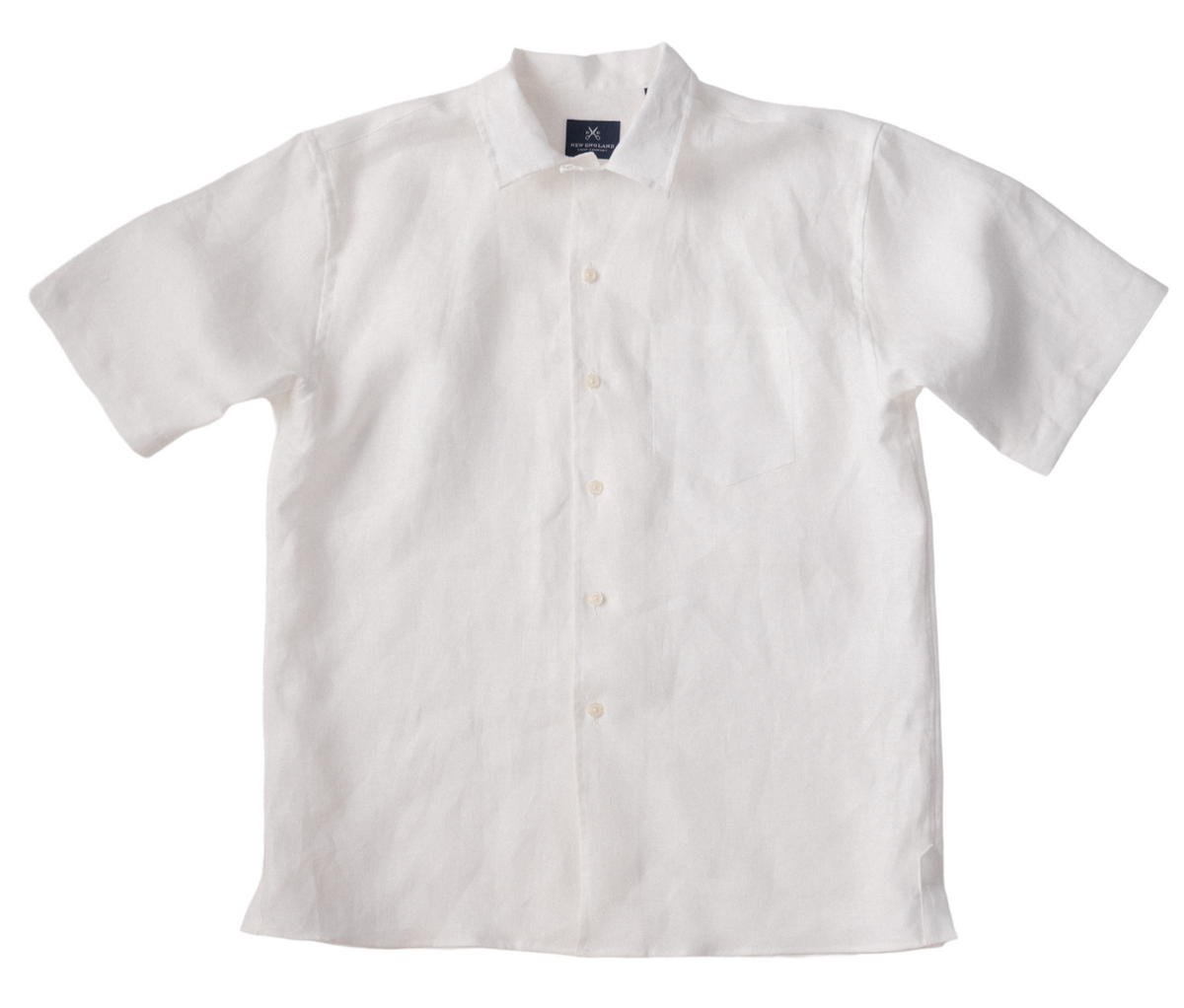 Short Sleeve White Linen Camp Shirt